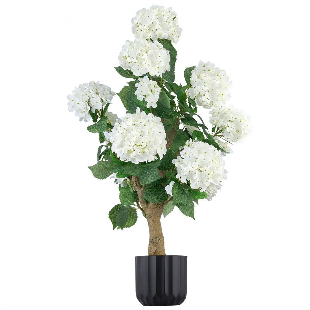 VEVOR Artificial Potted Hydrangeas 35 in 2-Pack Fake Flower Plants White, for Porch, Patio, Entryway, & Home Decor, Indoor & Outdoor Use, Silk and PE Blooms in Pots, Ready to Display Faux Plants