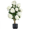VEVOR Artificial Potted Hydrangeas 35 in 2-Pack Fake Flower Plants White, for Porch, Patio, Entryway, & Home Decor, Indoor & Outdoor Use, Silk and PE Blooms in Pots, Ready to Display Faux Plants