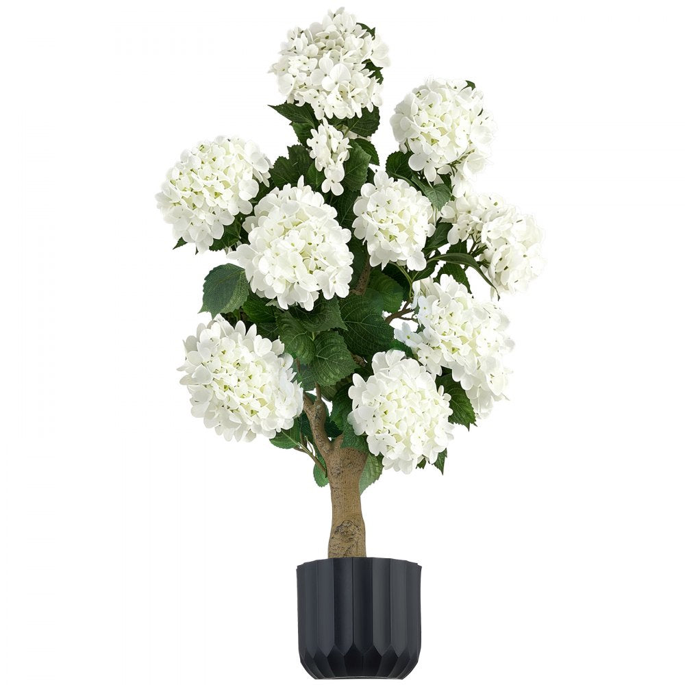 VEVOR Artificial Potted Hydrangeas 35 in 2-Pack Fake Flower Plants White, for Porch, Patio, Entryway, & Home Decor, Indoor & Outdoor Use, Silk and PE Blooms in Pots, Ready to Display Faux Plants