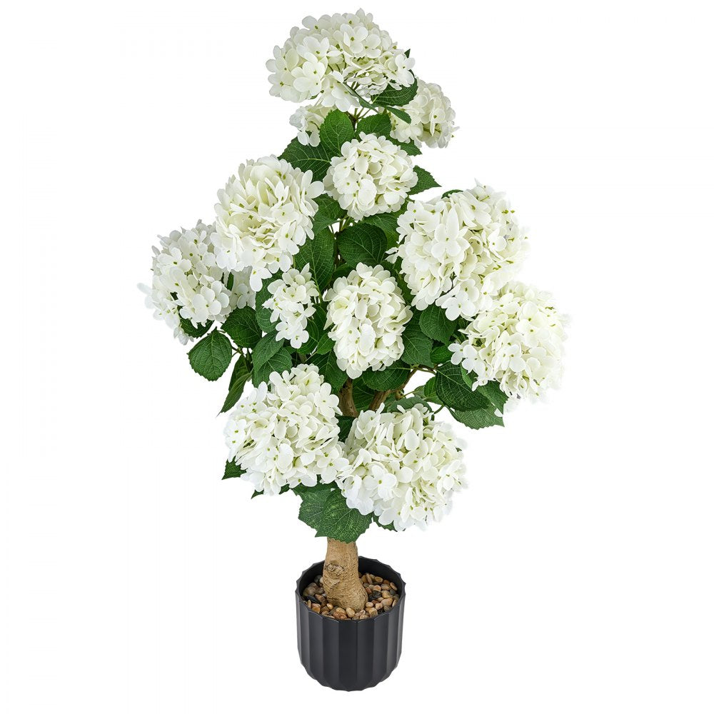 VEVOR Artificial Potted Hydrangeas 35 in 2-Pack Fake Flower Plants White, for Porch, Patio, Entryway, & Home Decor, Indoor & Outdoor Use, Silk and PE Blooms in Pots, Ready to Display Faux Plants