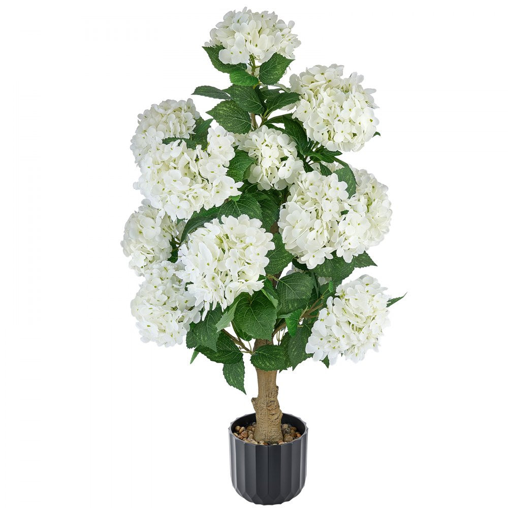VEVOR Artificial Potted Hydrangeas 35 in 2-Pack Fake Flower Plants White, for Porch, Patio, Entryway, & Home Decor, Indoor & Outdoor Use, Silk and PE Blooms in Pots, Ready to Display Faux Plants