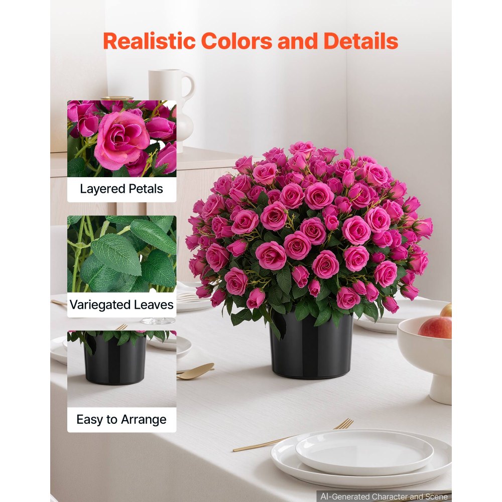VEVOR Artificial Potted Flowers 18 in 2-Pack Fake Flower Plants Rose Red, for Porch, Patio, Entryway, & Home Decor, Indoor & Outdoor Use, Silk and PE Blooms in Pots, Ready to Display Faux Plants