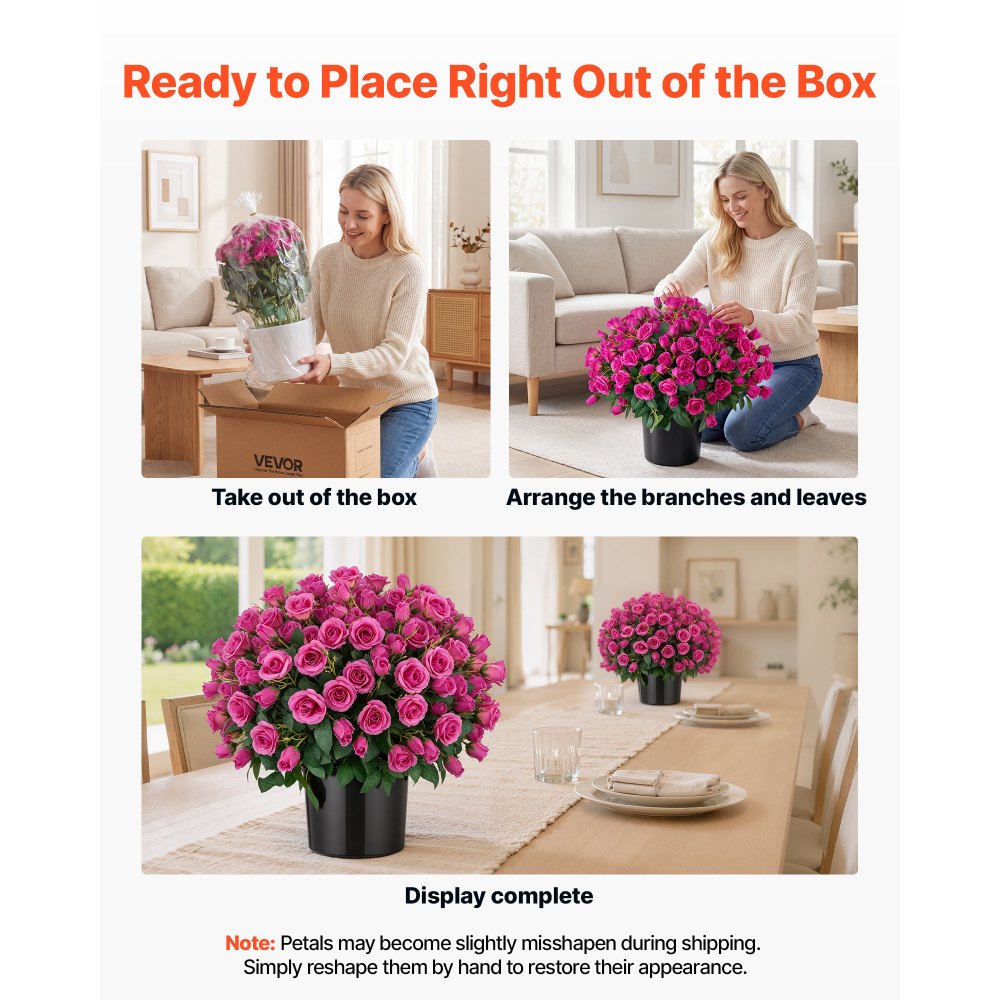 VEVOR Artificial Potted Flowers 18 in 2-Pack Fake Flower Plants Rose Red, for Porch, Patio, Entryway, & Home Decor, Indoor & Outdoor Use, Silk and PE Blooms in Pots, Ready to Display Faux Plants