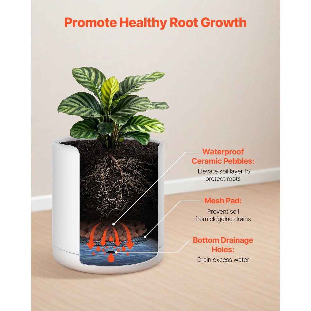 VEVOR Plant Pot, 12-Inch Large Cylinder Planter with Drainage Holes, Non-Slip Pads & Detachable Saucer, Modern Ceramic Flower Pots, Indoor and Outdoor Tree Planter Pot, Home & Office Decorations