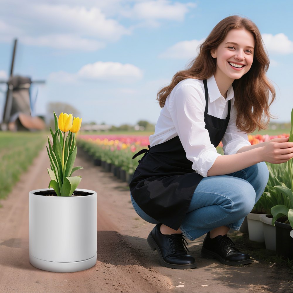 VEVOR Plant Pot, 12-Inch Large Cylinder Planter with Drainage Holes, Non-Slip Pads & Detachable Saucer, Modern Ceramic Flower Pots, Indoor and Outdoor Tree Planter Pot, Home & Office Decorations