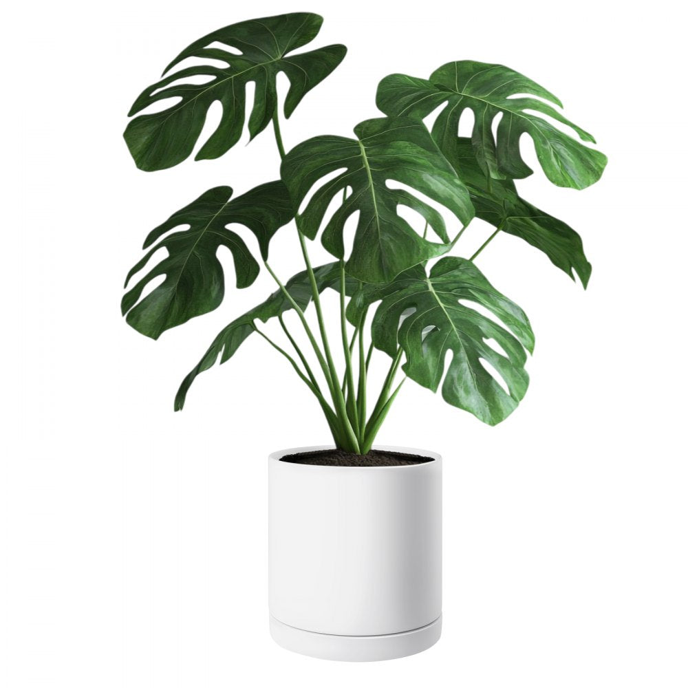 VEVOR Plant Pot, 12-Inch Large Cylinder Planter with Drainage Holes, Non-Slip Pads & Detachable Saucer, Modern Ceramic Flower Pots, Indoor and Outdoor Tree Planter Pot, Home & Office Decorations