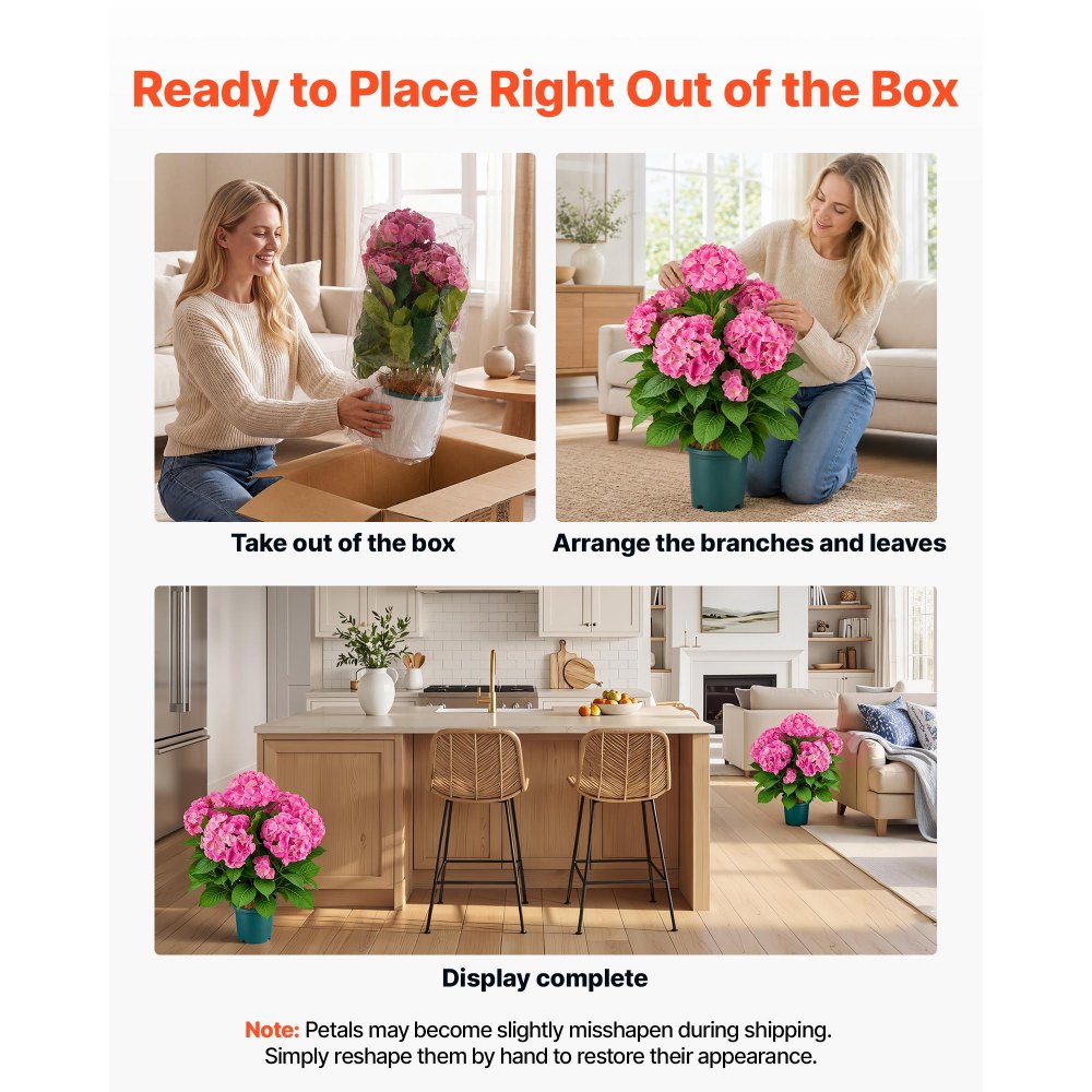 VEVOR Artificial Potted Hydrangeas 28 in 2-Pack Fake Flower Plants Deep Pink, for Porch, Patio, Entryway, & Home Decor, Indoor & Outdoor Use, Silk and PE Blooms in Pots, Ready to Display Faux Plants