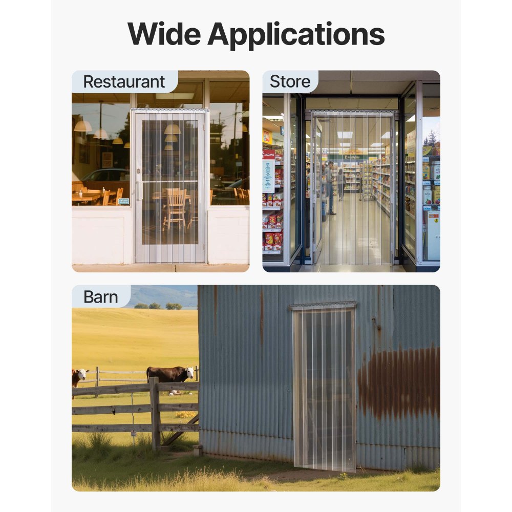 VEVOR Strip Curtain 16PCS, 96" Height, 96" Width, 0.08" Thickness, Clear Smooth Plastic Door Strips with 50% Overlap, PVC Strip Door Curtain Freezer Curtain for Warehouses, Walk in Freezers, Coolers