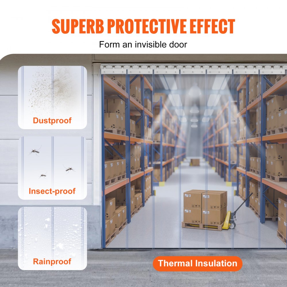 VEVOR Strip Curtain, 84" Height x 42" Width, 0.08" Thickness, 7PCS Clear PVC Strip Door Curtain, Freezer Curtain, Plastic Door Strips for Walk in Freezers, Coolers & Warehouse Doors, with 50% Overlap