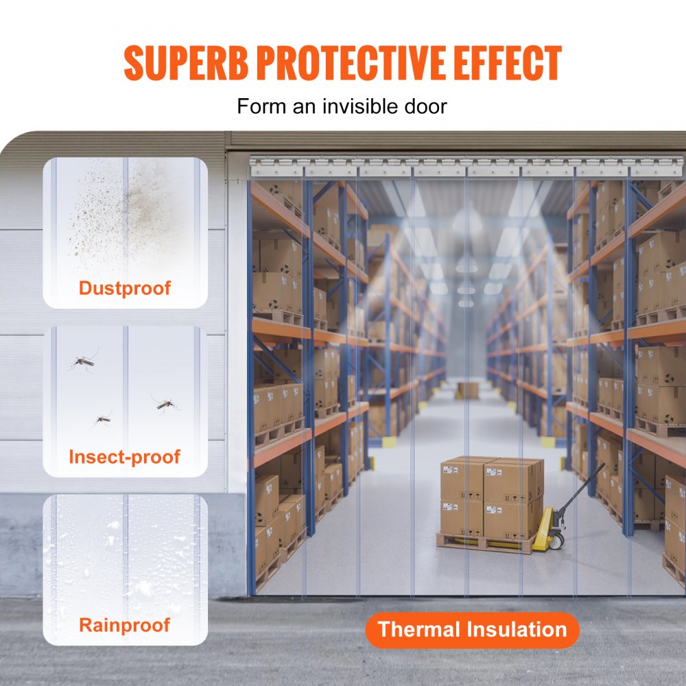 VEVOR Strip Curtain, 84" Height x 48" Width, 0.08" Thickness, 8PCS Clear PVC Strip Door Curtain, Freezer Curtain, Plastic Door Strips for Walk in Freezers, Coolers & Warehouse Doors, with 50% Overlap