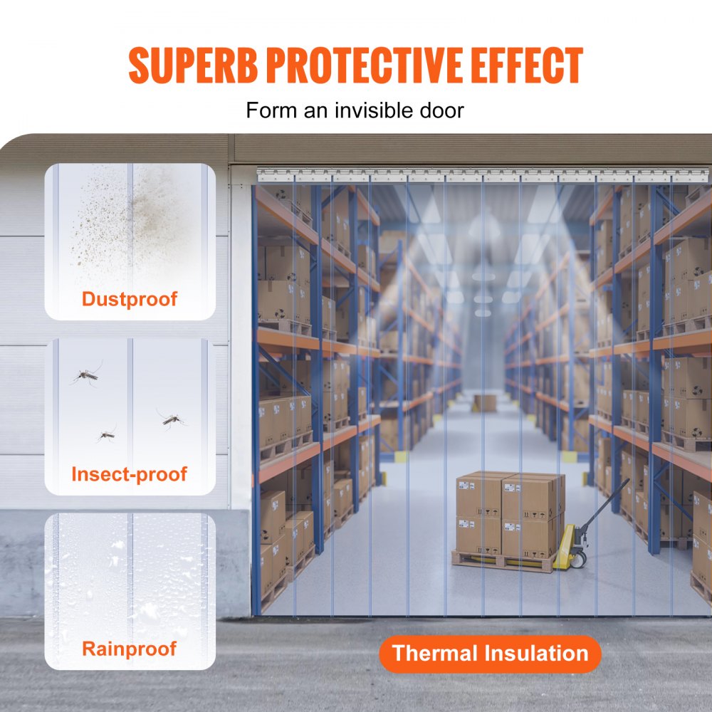 VEVOR Strip Curtain, 96" Height x 72" Width, 0.08" Thickness, 12PCS Clear PVC Strip Door Curtain, Freezer Curtain, Plastic Door Strips for Walk in Freezers, Coolers & Warehouse Doors, with 50% Overlap