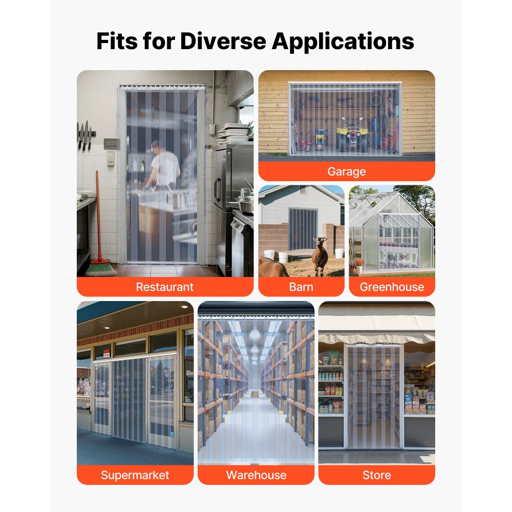 VEVOR Clear PVC Strip Curtain, 84 in Height x 60 in Width x 0.08 in Thickness, 10 PCS Walk in Freezer Cooler Curtain Strips, Smooth Waterproof Plastic Door Strips for Warehouse, Freezer, Garage Doors