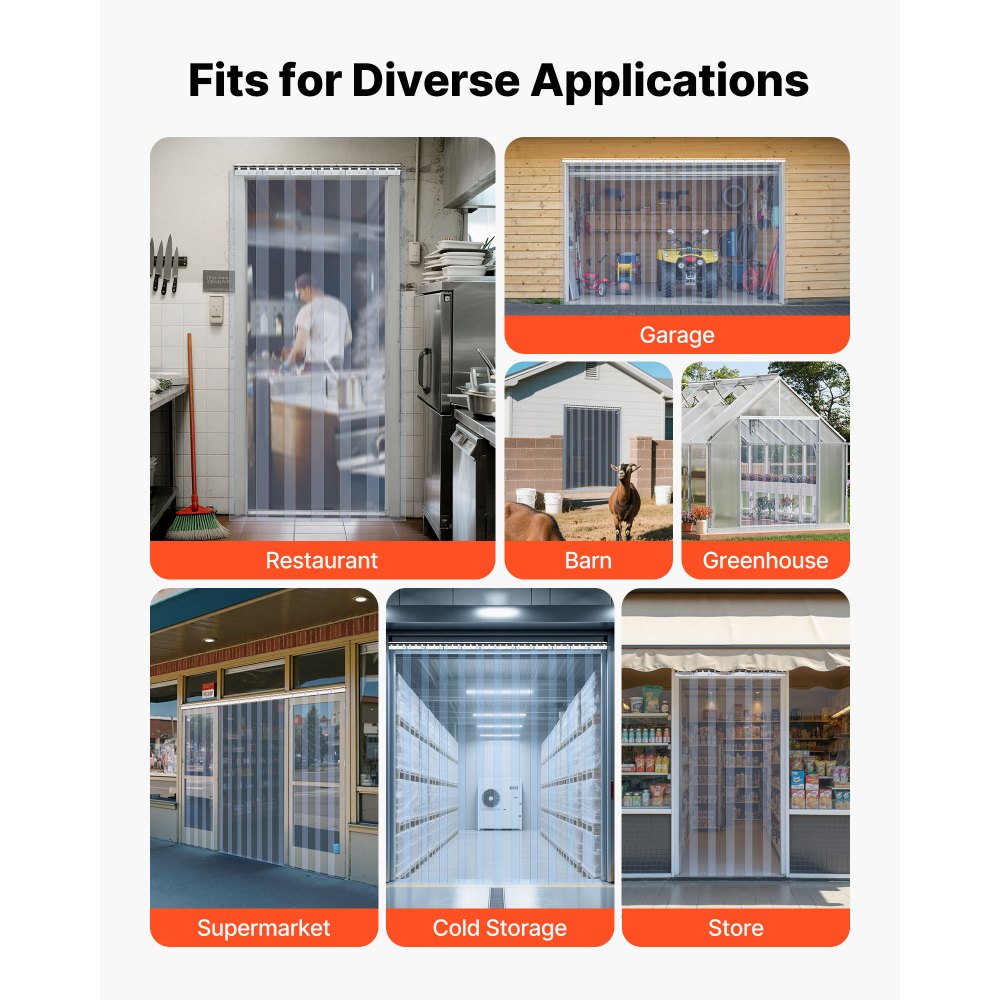 VEVOR Clear PVC Strip Curtain, 84 in Height x 48 in Width x 0.08 in Thickness, 8 PCS Walk in Freezer Cooler Curtain Strips, Thermal Insulating Plastic Door Strips for Warehouse, Freezer, Garage Doors