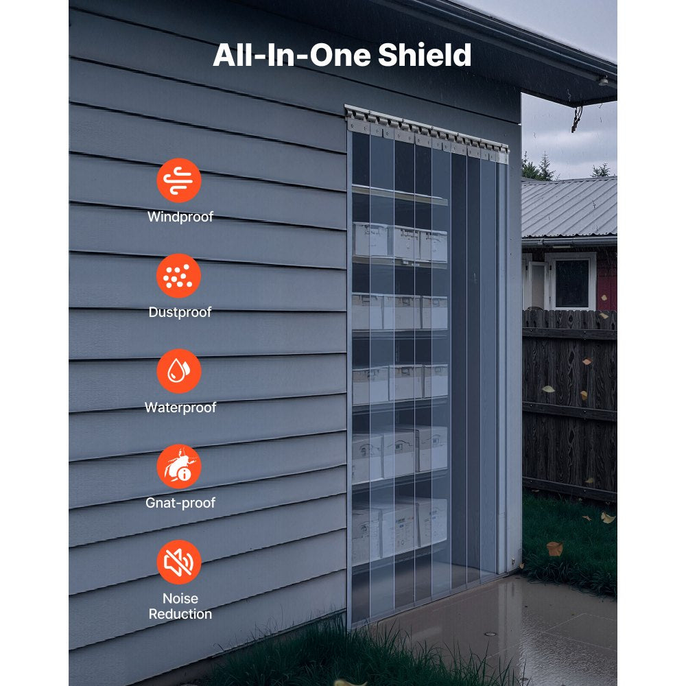 VEVOR Clear PVC Strip Curtain, 96 in Height x 84 in Width x 0.08 in Thickness, 14 PCS Walk in Freezer Cooler Curtain Strips, Smooth Waterproof Plastic Door Strips for Warehouse, Freezer, Garage Doors