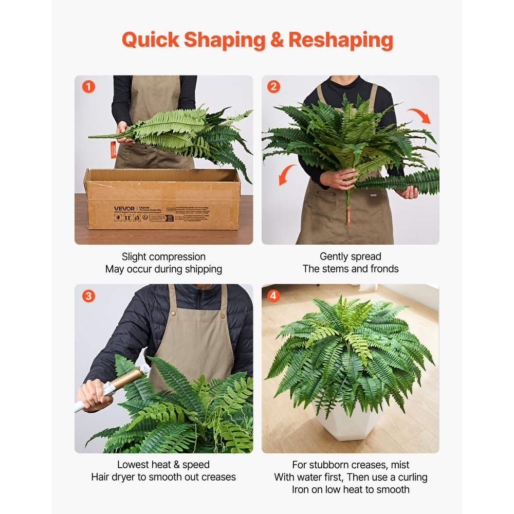 VEVOR Artificial Ferns, 50 Inch Fake Boston Fern Bush Plant with 96 Fronds, Large Faux Greenery for Indoor and Outdoor Decor, Silk & LDPE, Realistic for Home Porch Garden Office Living Room Planter