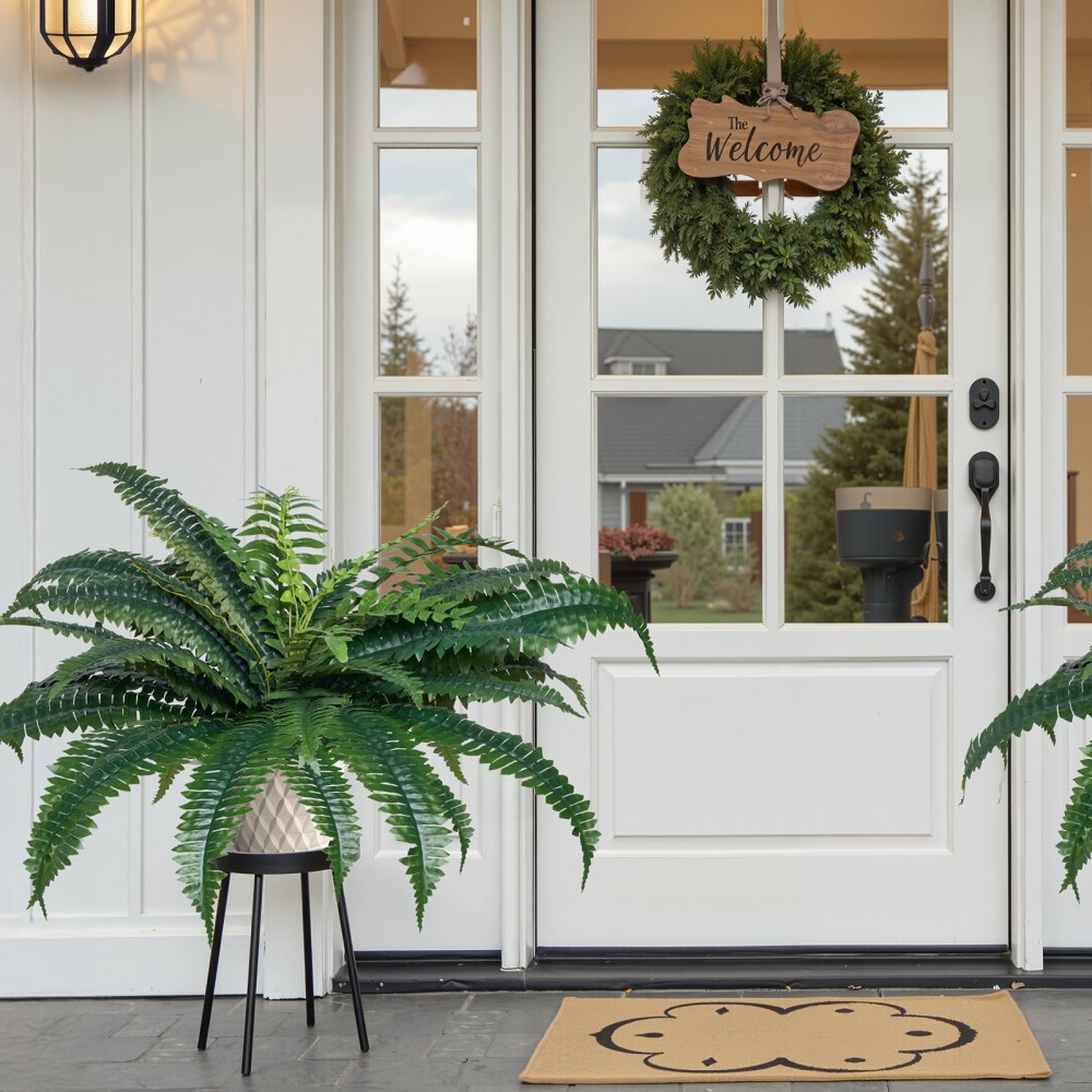 VEVOR Artificial Ferns 2 Pcs, Natural Spread Diameter 35-39 Inch, Large Hanging Artificial Boston Ferns, Fake Plant Wall Decor with 35 Branches, Faux Fern for Home and Office (Flowerpot Unincluded)