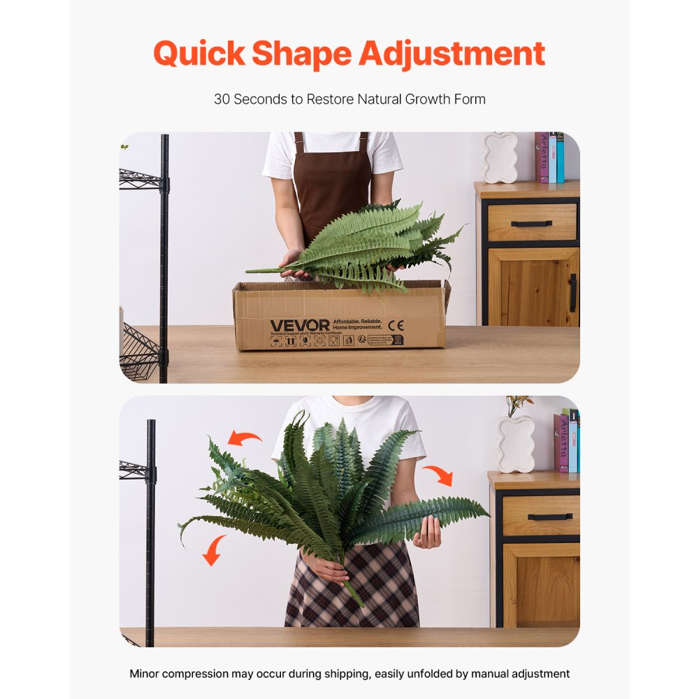 VEVOR Artificial Ferns 2 Pcs, Natural Spread Diameter 31-34 Inch, Large Hanging Artificial Boston Ferns, Fake Plant Wall Decor with 30 Branches, Faux Fern for Home and Office (Flowerpot Unincluded)