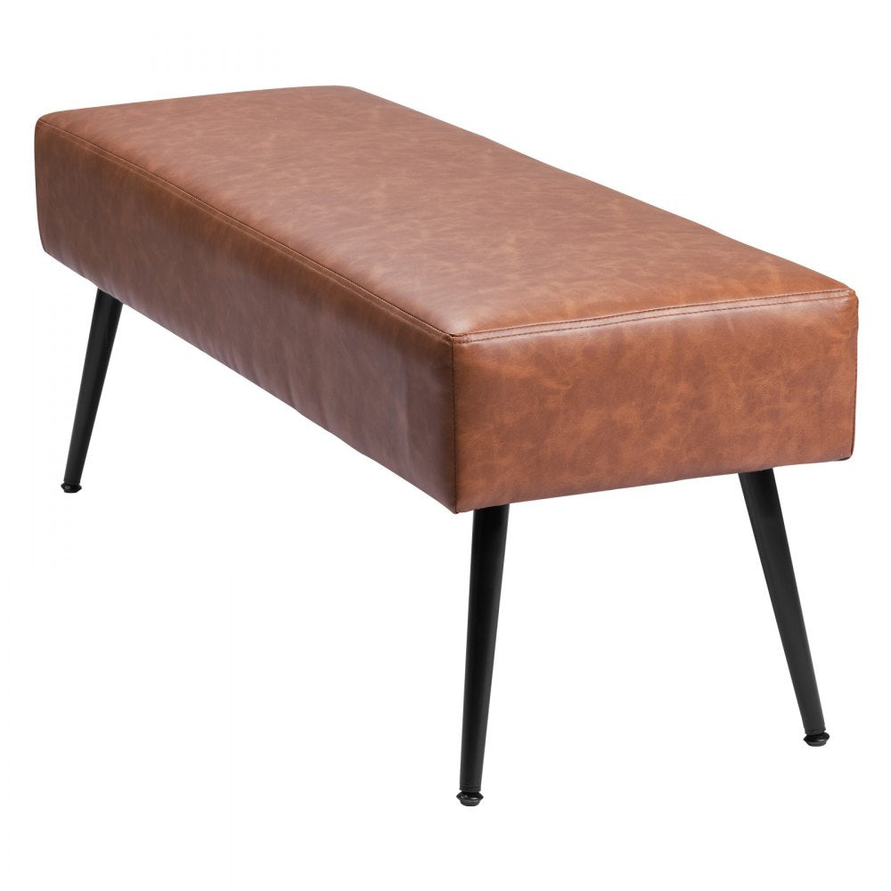 VEVOR Leather Bedroom Bench, PU Leather Bench with Metal Legs and with Stitching for Entryway, Upholstered Shoe Bench Seat, Modern End of the Bed Benches for Living Room, Dining Room, Hallway, Brown