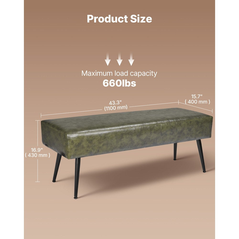 VEVOR Leather Bedroom Bench, PU Leather Bench with Metal Legs and with Stitching for Entryway, Upholstered Shoe Bench Seat, Modern End of the Bed Benches for Living Room, Dining Room, Hallway, Green