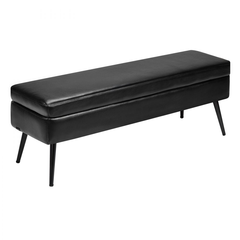 VEVOR Leather Storage Ottoman Bench, PU Leather Bench with Storage and Metal Legs, Modern Shoe Benches Seat for Entryway, Upholstered End of Bed Benches for Living Room, Dining Room, Hallway, Black