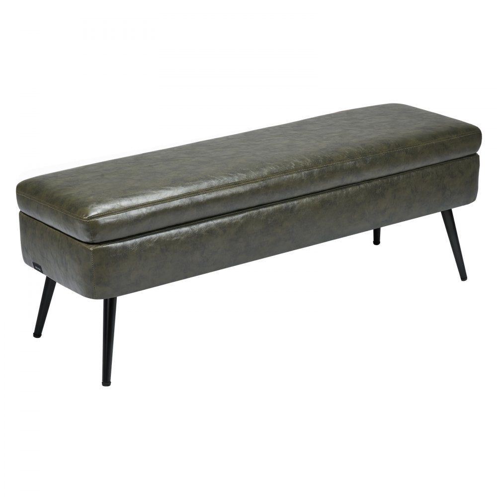 VEVOR Leather Storage Ottoman Bench, PU Leather Bench with Storage and Metal Legs, Modern Shoe Benches Seat for Entryway, Upholstered End of Bed Benches for Living Room, Dining Room, Hallway, Green