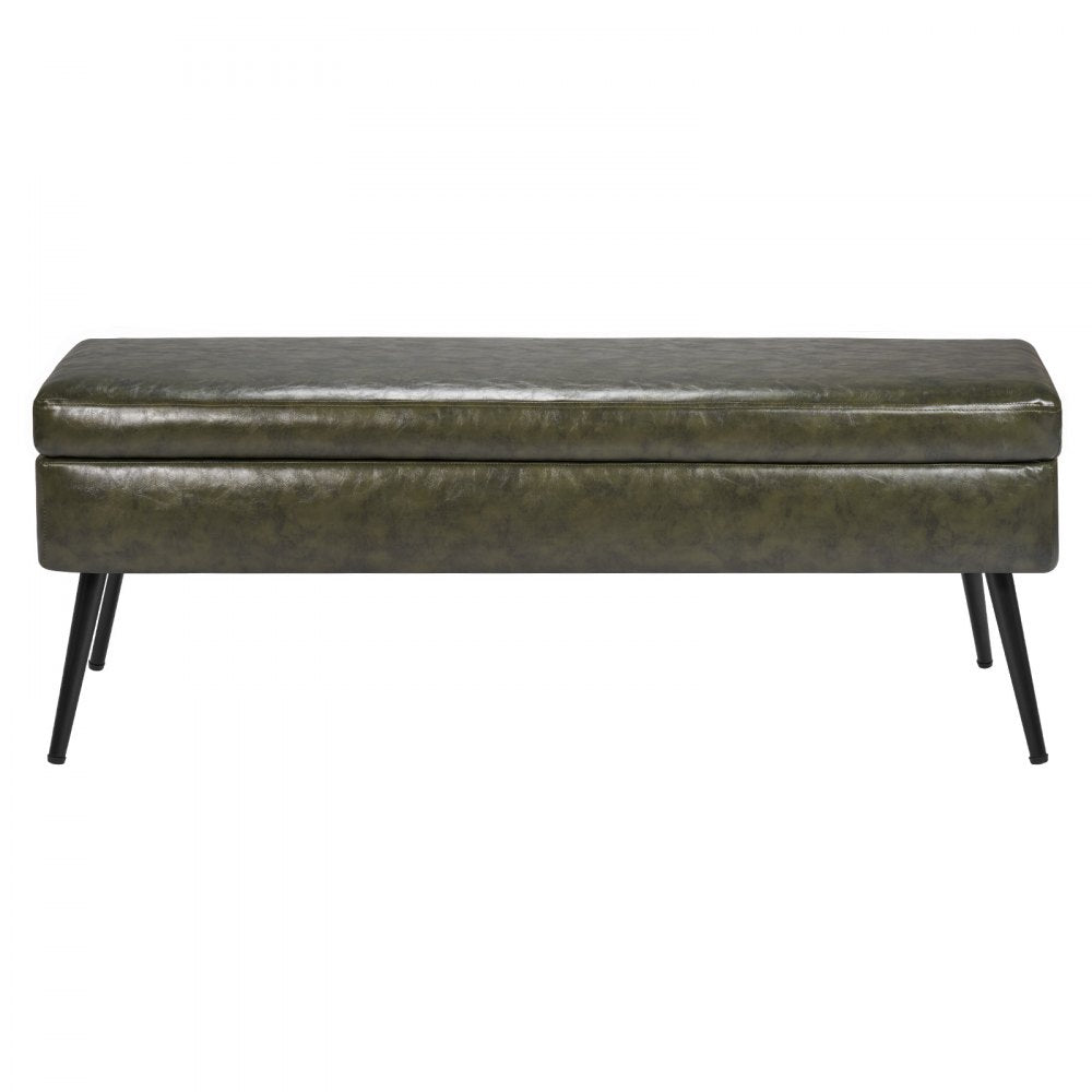 VEVOR Leather Storage Ottoman Bench, PU Leather Bench with Storage and Metal Legs, Modern Shoe Benches Seat for Entryway, Upholstered End of Bed Benches for Living Room, Dining Room, Hallway, Green