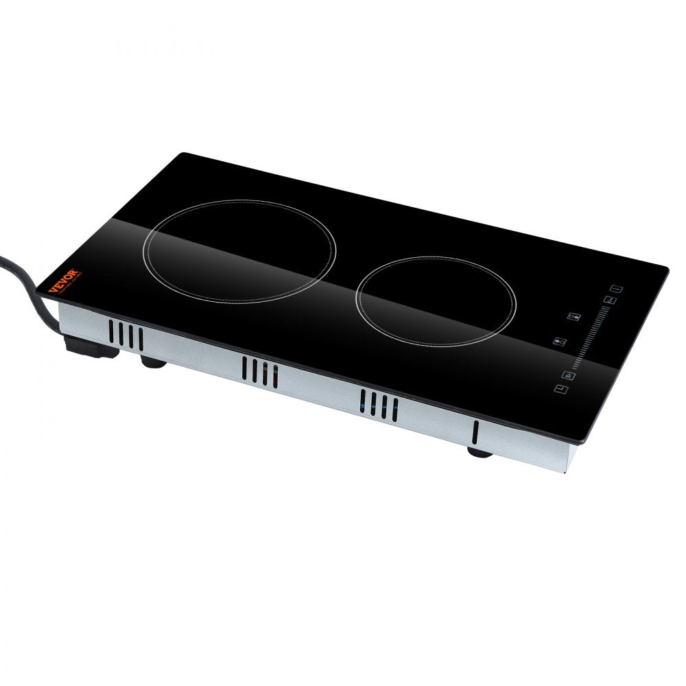 VEVOR Built in Electric Stove Top, 20 x 11.6 inch 2 Burners, 240V Glass Radiant Cooktop with Sensor Touch Control, Timer & Child Lock Included, 9 Power Levels for Simmer Steam Slow Cook Fry