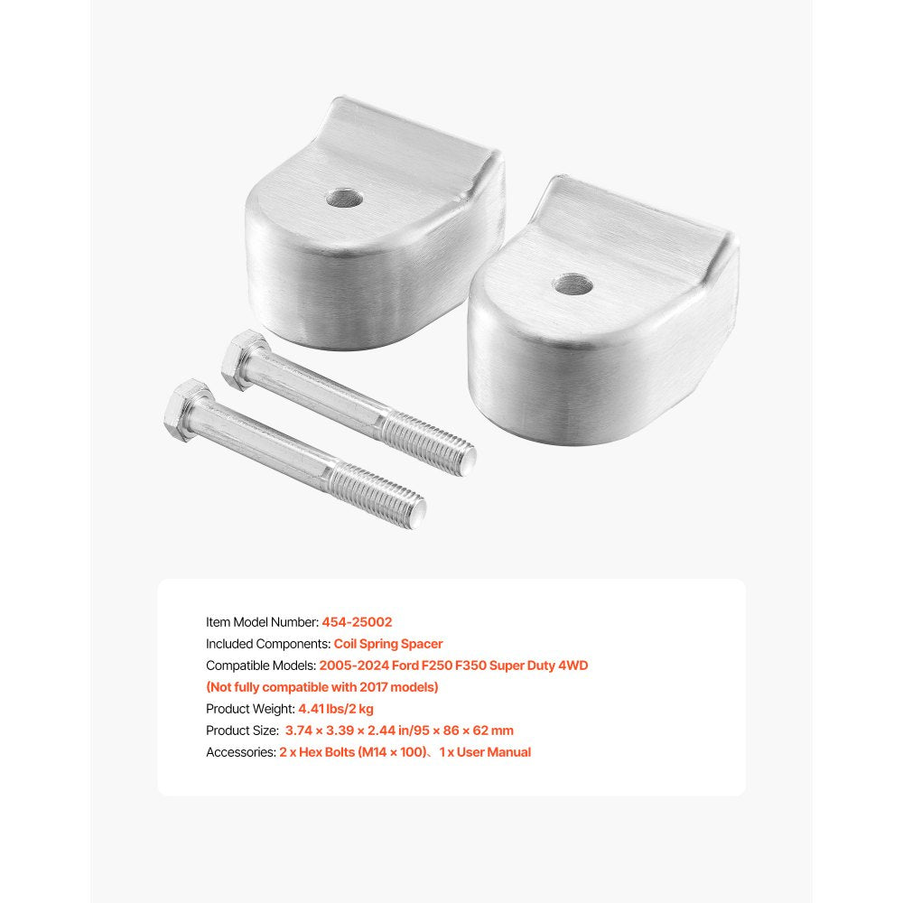 VEVOR 2 Inch Front Leveling Lift Kit for 2005-2024 Ford F250 F350 Super Duty 4WD, Chassis Level Kit with 2PCS Heavy Duty Forged Aluminum Coil Spring Spacers, Suspension Leveling Kit, CNC Machined