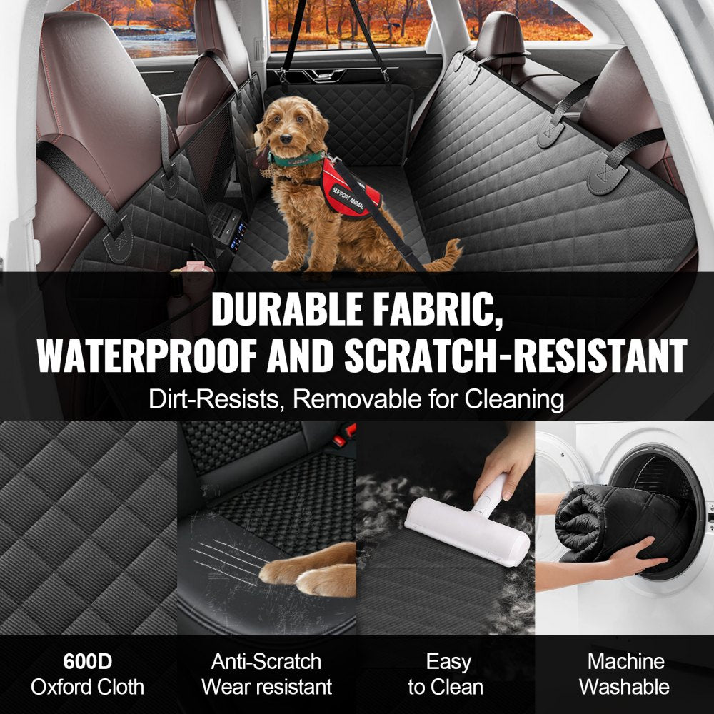 VEVOR Back Seat Extender for Dogs,Dog Hammock for Car Back seat,Dog Car Seat Cover with Hard Bottom Dog Car Seat Bed 52"x24.8" ,Supports 350lb with Mesh Window and Storage Pocket for Car, SUV