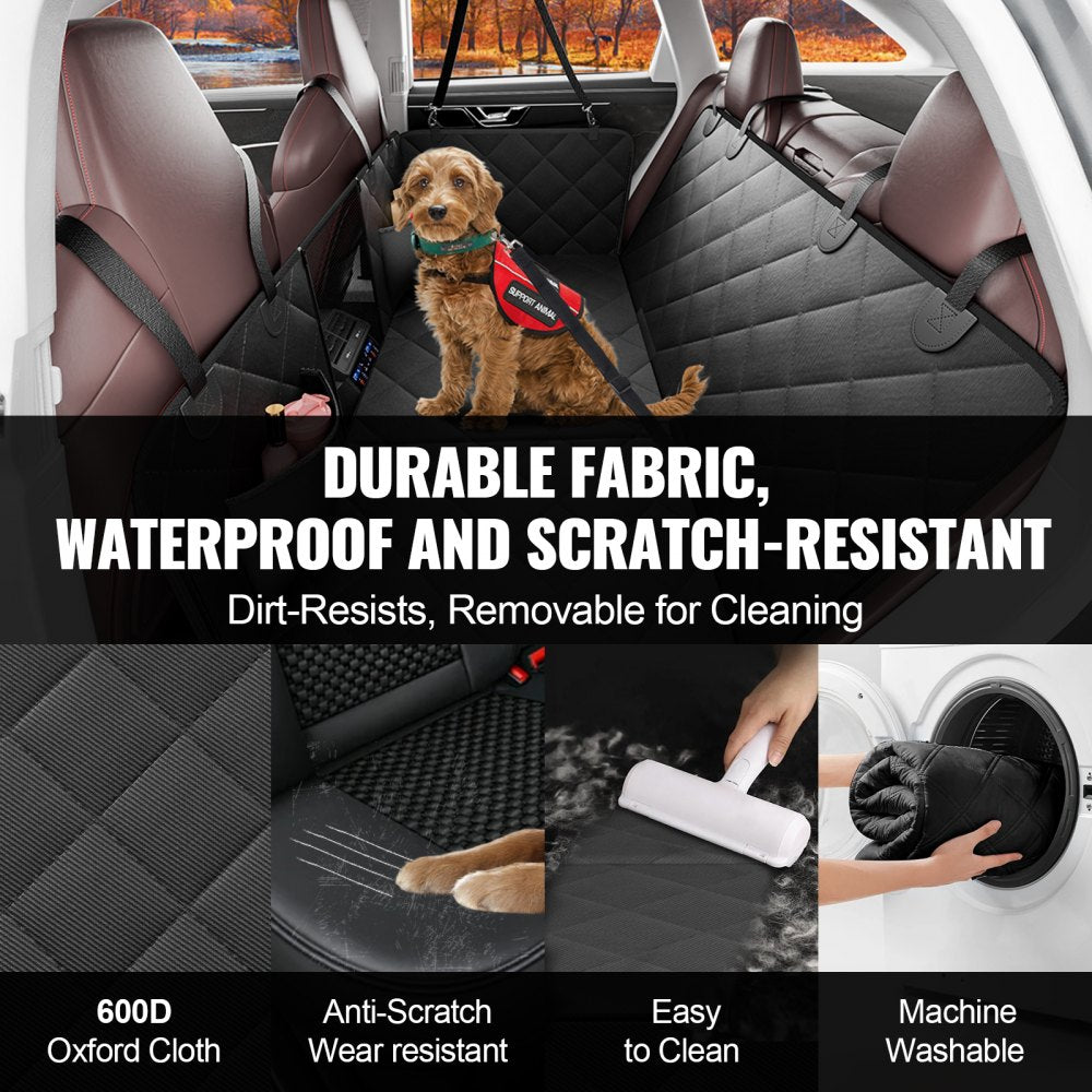 VEVOR Back Seat Extender for Dogs,Dog Hammock for Car Back seat, Dog Car Seat Cover with Hard Bottom Dog Car Seat Bed 53"x24.8" ,Supports 350lb with Mesh Window and Storage Pocket for Car, SUV,Truck