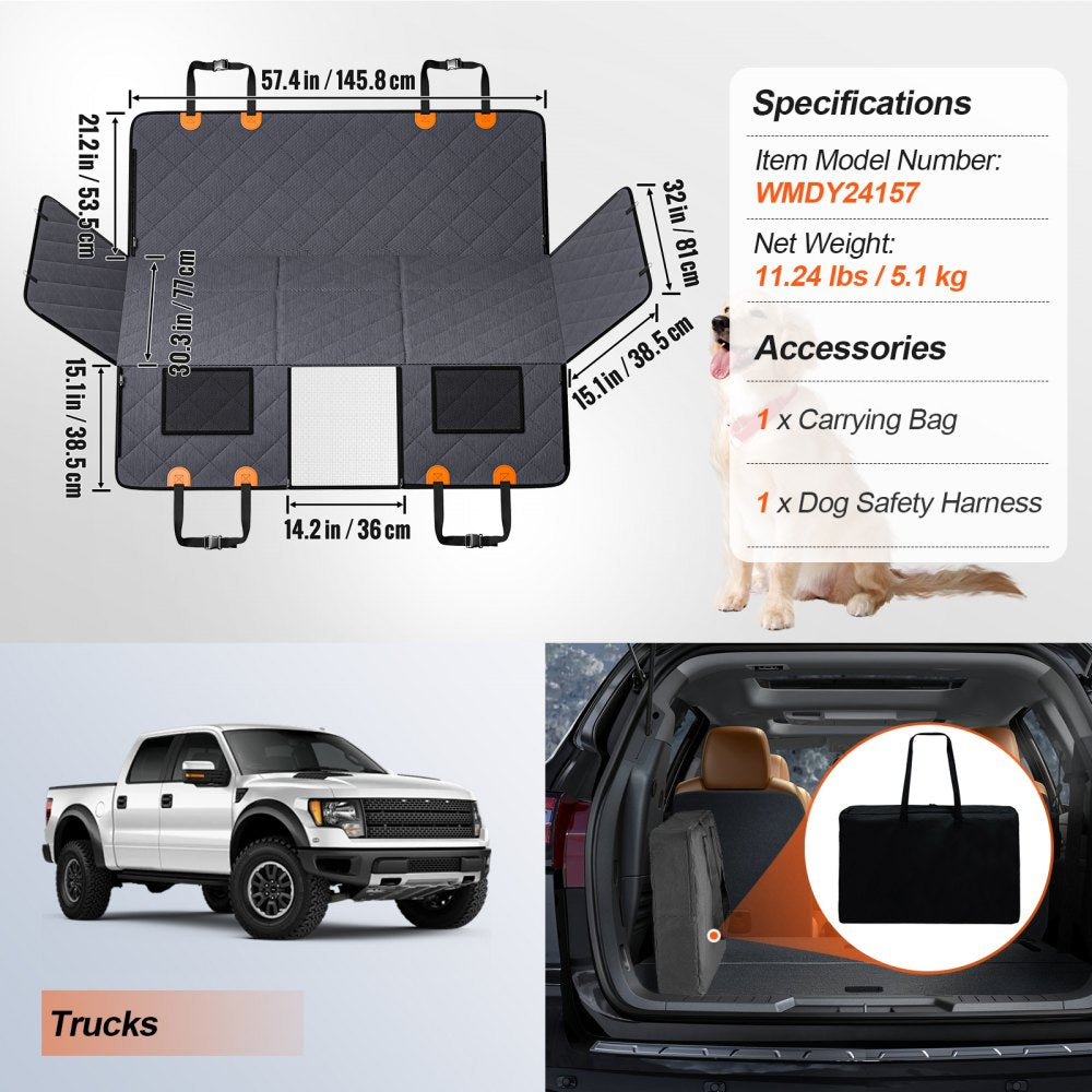 VEVOR Back Seat Extender, Dog Car Seat Cover for Back Seat Bed with Mesh Window and Storage Pocket, Supports 400lbs Dog Hammock for Car Dog Car Bed 57.4"x30.3" for Truck