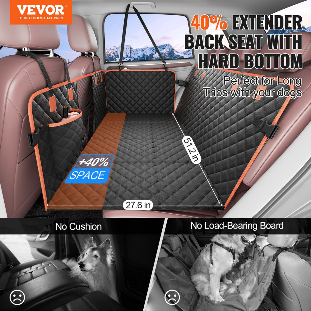 VEVOR Back Seat Extender for Dogs, Dog Hammock for Car Back seat,Dog Car Seat Cover with Hard Bottom Dog Car Seat Bed 51.2"x27.6",Supports 350lb with Mesh Window and Storage Pocket for Car, SUV,Truck