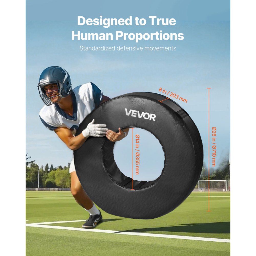 VEVOR Football Tackle Wheel, Football Tackling Dummy, Waterproof PVC and High-Density Sponge Tackle Ring, Dummies Training Equipment with Straps, for Blocking, Hitting Drills and Practice, Black, 1PCS