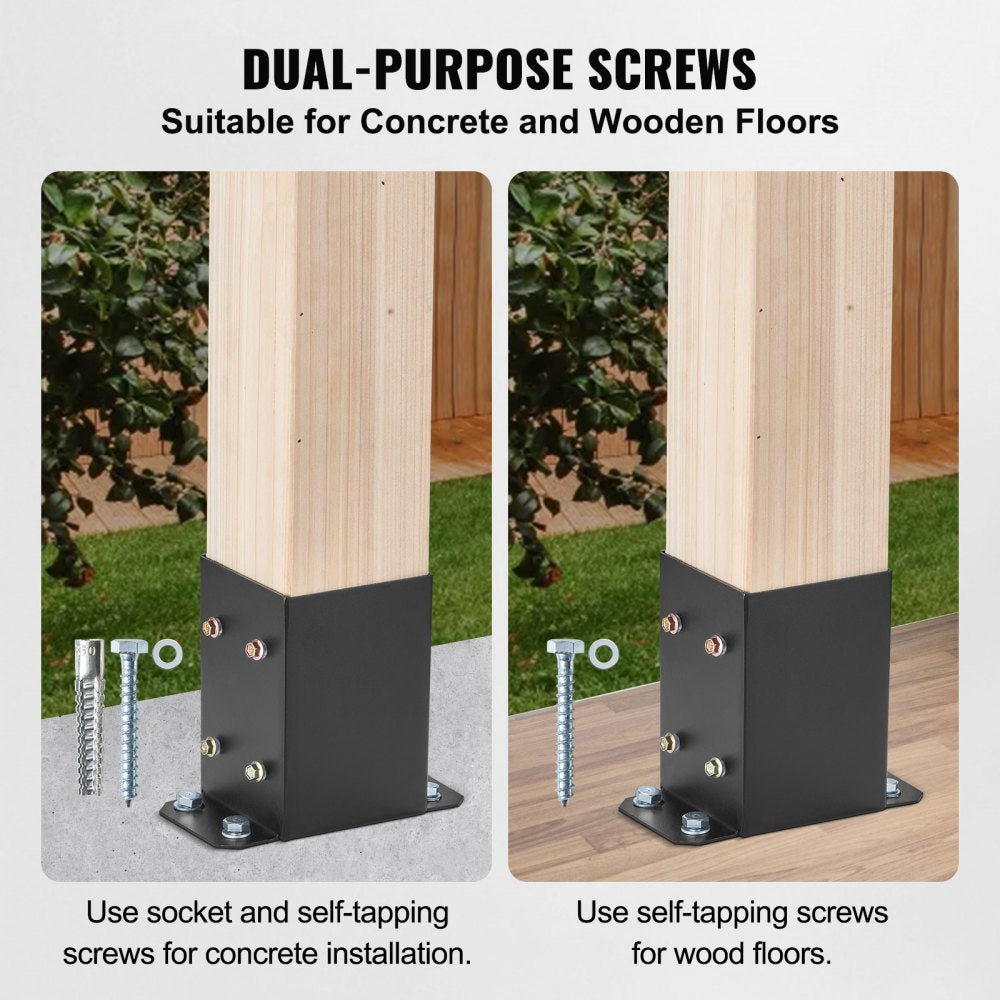 VEVOR 4x4 Post Base 10 Pcs, Inner Size 3.6"x3.6" Post Base Brackets, Heavy Duty Powder-Coated Post Anchor Matte Black Wood Post Brackets for Pavilion Deck Railing Support Deck Base Plate