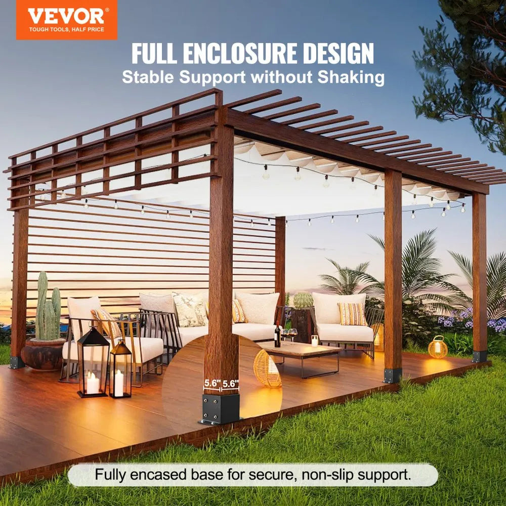 VEVOR 6x6 Post Base 4 Pcs, Inner Size 5.6"x5.6" Post Base Brackets, Heavy Duty Powder-Coated Post Anchor Matte Black Wood Post Brackets for Pavilion Deck Railing Support Deck Base Plate