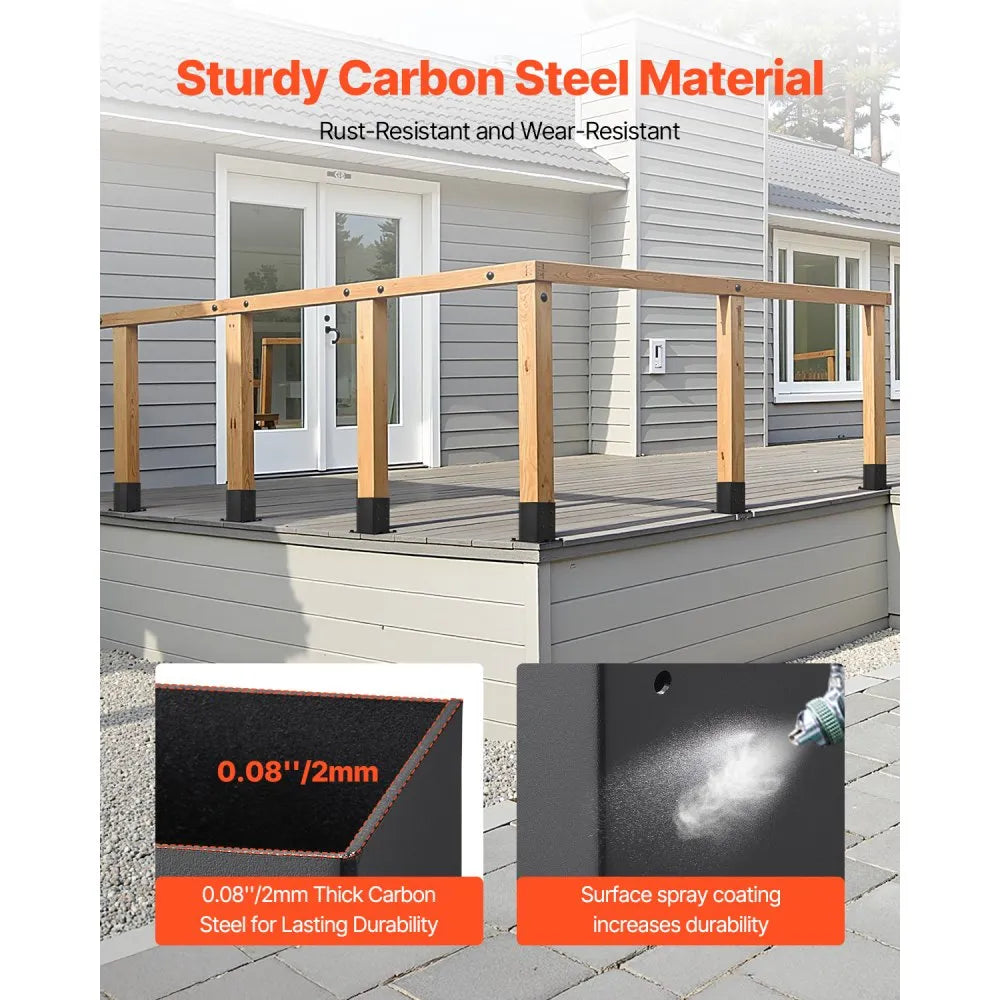 VEVOR 6x6 Post Base 4 Pcs, Inner Size 5.6x5.6 inch / 142x142 mm Post Brackets, Heavy Duty Carbon Steel Decking Posts, Wood Posts Brackets for Pavilion Deck Railing Support Deck Base Plate, Black