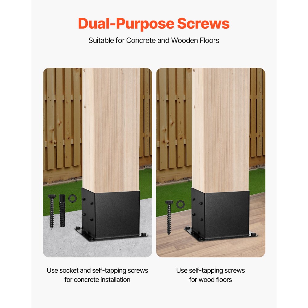 VEVOR 4x4 Post Base 4 Pcs, Inner Size 3.6x3.6 inch / 92x92 mm Post Brackets, Heavy Duty Carbon Steel Decking Posts, Wood Posts Brackets for Pavilion Deck Railing Support Deck Base Plate, Black