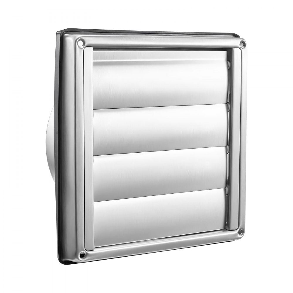 VEVOR 4 inch Wall Vent Cover, Louvered Square AC Vent Gable Cover, Premium Stainless Steel & with Noise Reducing Rubber Gasket, for House,Bathroom,Garage,Kitchen,Basement (1 Pack, Silver)