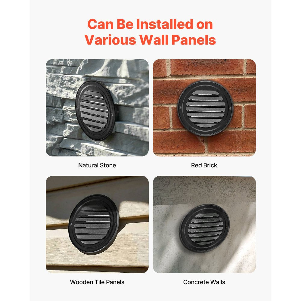 VEVOR 4 inch Wall Vent Cover, Louvered Round AC Vent Gable Cover, Premium Stainless Steel & with Built-in a Protection Screen, for House,Bathroom,Garage,Kitchen,Basement (2 Pack, Black)
