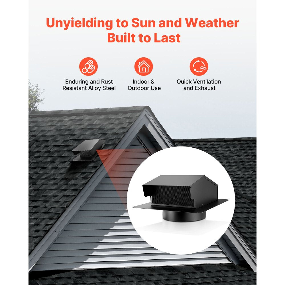VEVOR 6 inch Hooded Wall Vent Cover, Square AC Vent Gable Cover, Premium SPCC Steel & with Built-in a Protection Screen, for Roofs,Walls,Outside Duct Exhaust Outlets (1 Pack, Black)