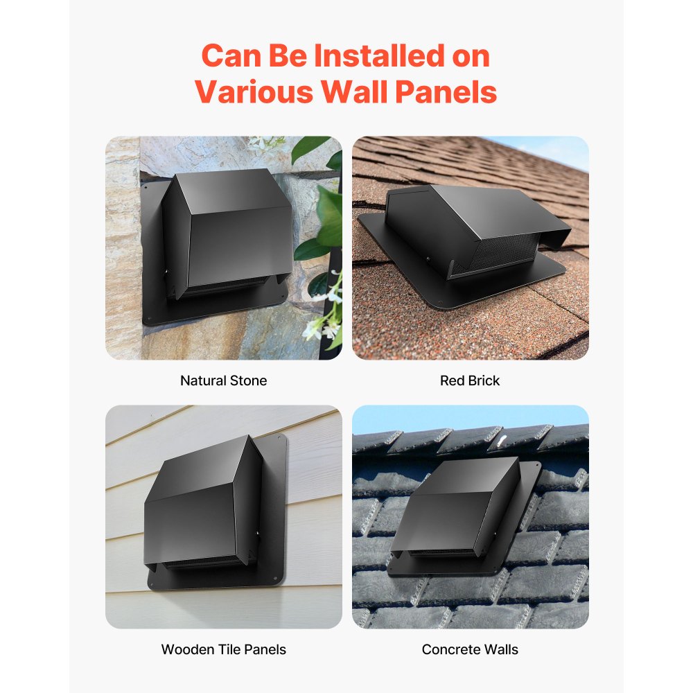 VEVOR 8 inch Hooded Wall Vent Cover, Square AC Vent Gable Cover, Premium SPCC Steel & with Built-in a Protection Screen, for Roofs,Walls,Outside Duct Exhaust Outlets (1 Pack, Black)