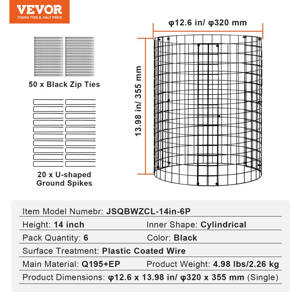 VEVOR 6 Pack Plant Protector from Animals, 12.6'' Dia. x 14'' H Chicken Wire Plant Protector, Plant Cages for Outdoor Plants, Flowers & Vegetables, Keeps Bunny Chicken Squirrels Out, 18pcs Metal Mesh