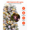 VEVOR Christmas Tree, 6ft Prelit Flocked Artificial Tree, Full Holiday Xmas Deco Trees with 240 Colorful LED Lights, 11 Lighting Modes & 635 Branch Tips for Home Party Office Decoration