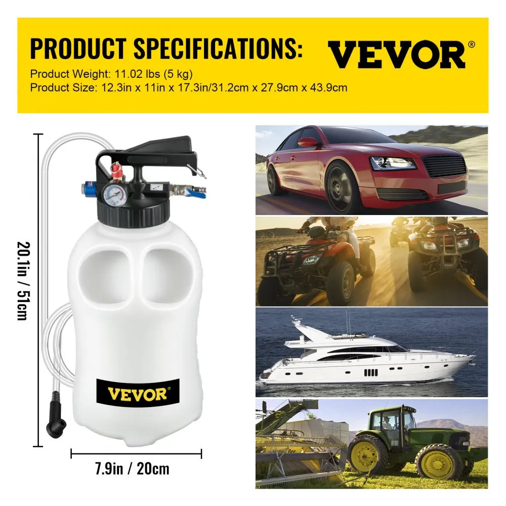 VEVOR Transmission Fluid Pump 2 Way ATF Refill System Dispenser, Oil and Liquid Extractor 10 Liter Large Capacity, Automatic Transmission Fluid Pump Tool Set with 14 Pieces ATF Filler Adapters