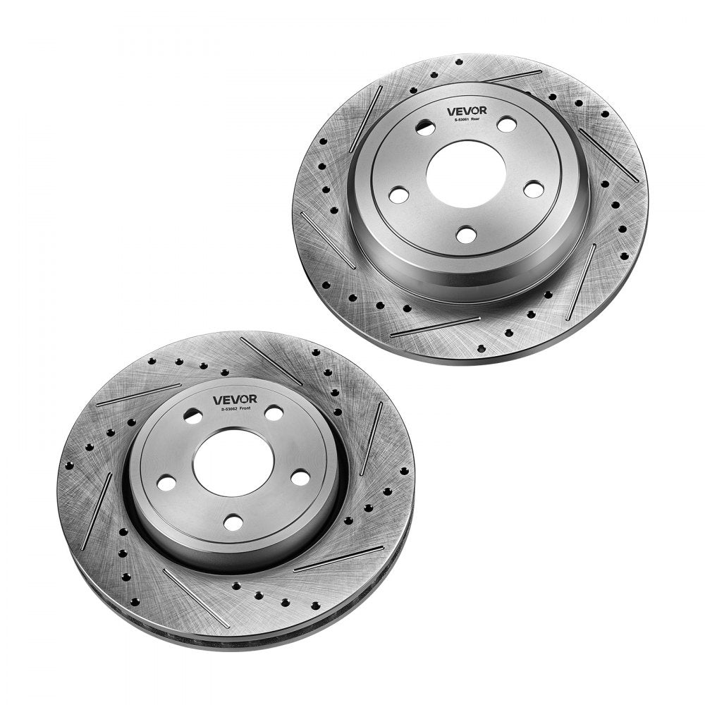 VEVOR Front & Rear Brake Kit Ceramic Brake Pads and Drilled Slotted Rotors, Compatible with 2011-2020 Dodge Durango 3.6L, 2011-2014 Jeep Grand Cherokee 3.6L 5.7L, 2015-2020 Jeep Grand Cherokee 3.6L