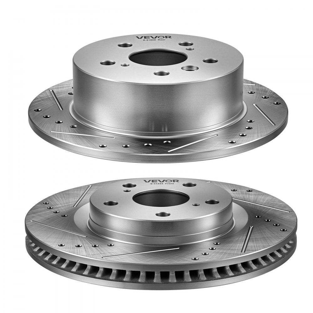 VEVOR Front & Rear Brake Kit Ceramic Brake Pads and Drilled Slotted Rotors, Compatible with 2012-2017 Toyota Camry, 2013-2018 Toyota Avalon, 2013-2018 Lexus ES 350, 2013-2018 Lexus ES 300h