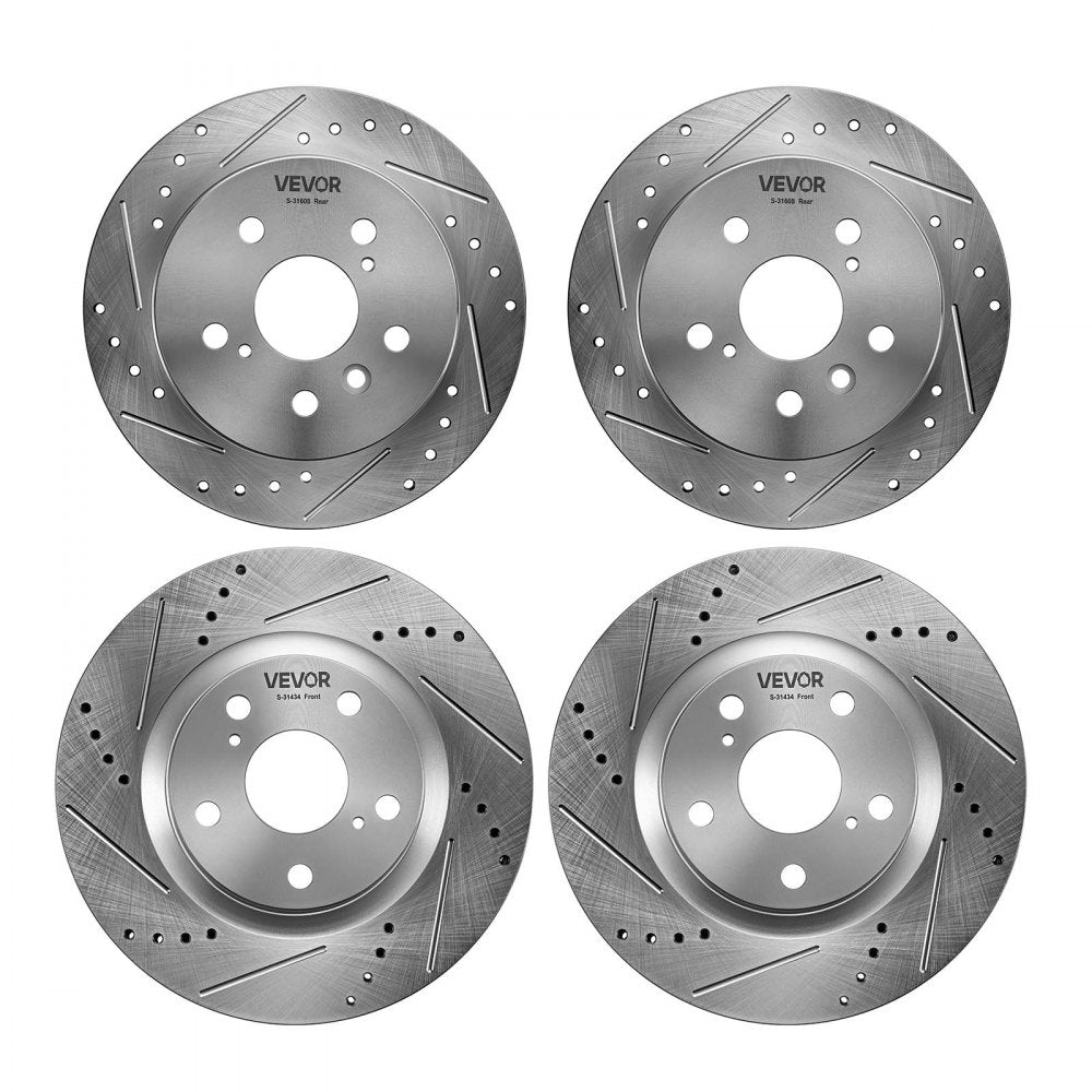 VEVOR Front & Rear Brake Kit Ceramic Brake Pads and Drilled Slotted Rotors, Compatible with 2012-2017 Toyota Camry, 2013-2018 Toyota Avalon, 2013-2018 Lexus ES 350, 2013-2018 Lexus ES 300h