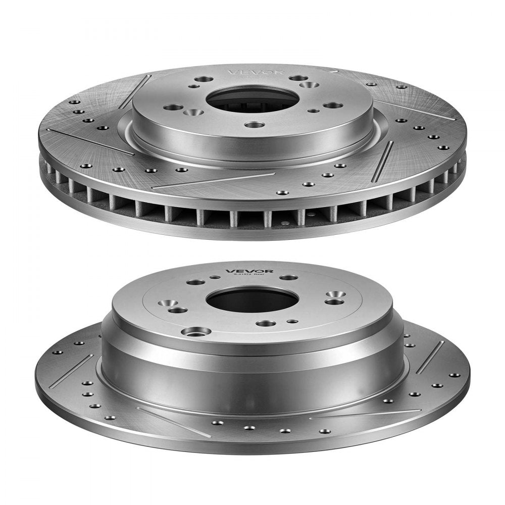 VEVOR Front & Rear Brake Kit Compatible with 2012-2016 Honda CR-V (AWD), Cast Iron Drilled and Slotted Brake Rotors, Ceramic Brake Pads Replacement Kit, 11.65" Front Rotors and 12" Rear Rotors