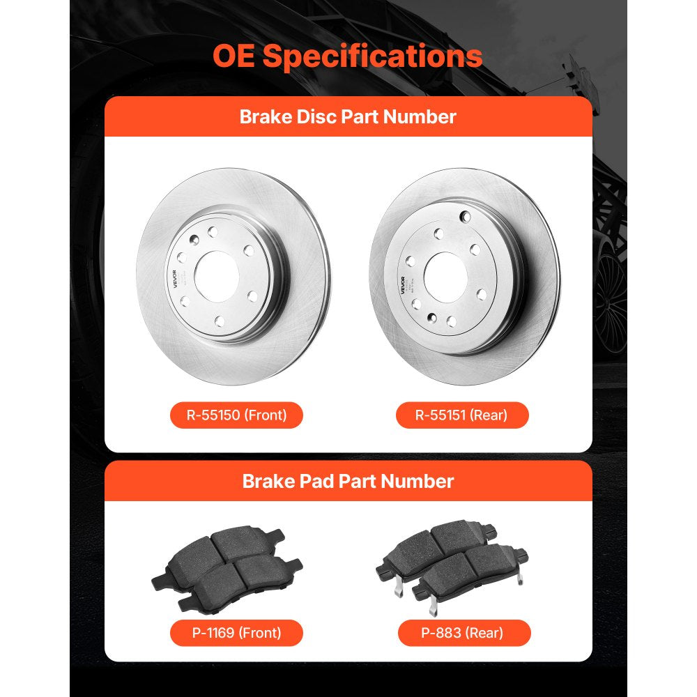VEVOR Front & Rear Brake Kit Compatible with 2008-2017 Buick Enclave, 2009-2017 Chevrolet Traverse/2007-2010 Saturn Outlook, 2007-2016 GMC Acadia/2017 GMC Acadia Limited, Hollow Brake Rotors Pads Kit