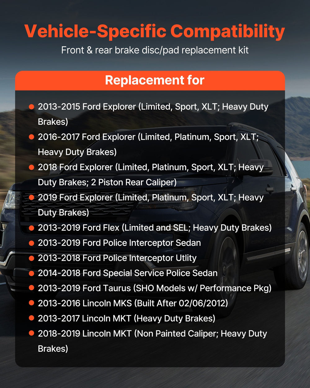 Vehicle-specific compatibility list for the brake kit